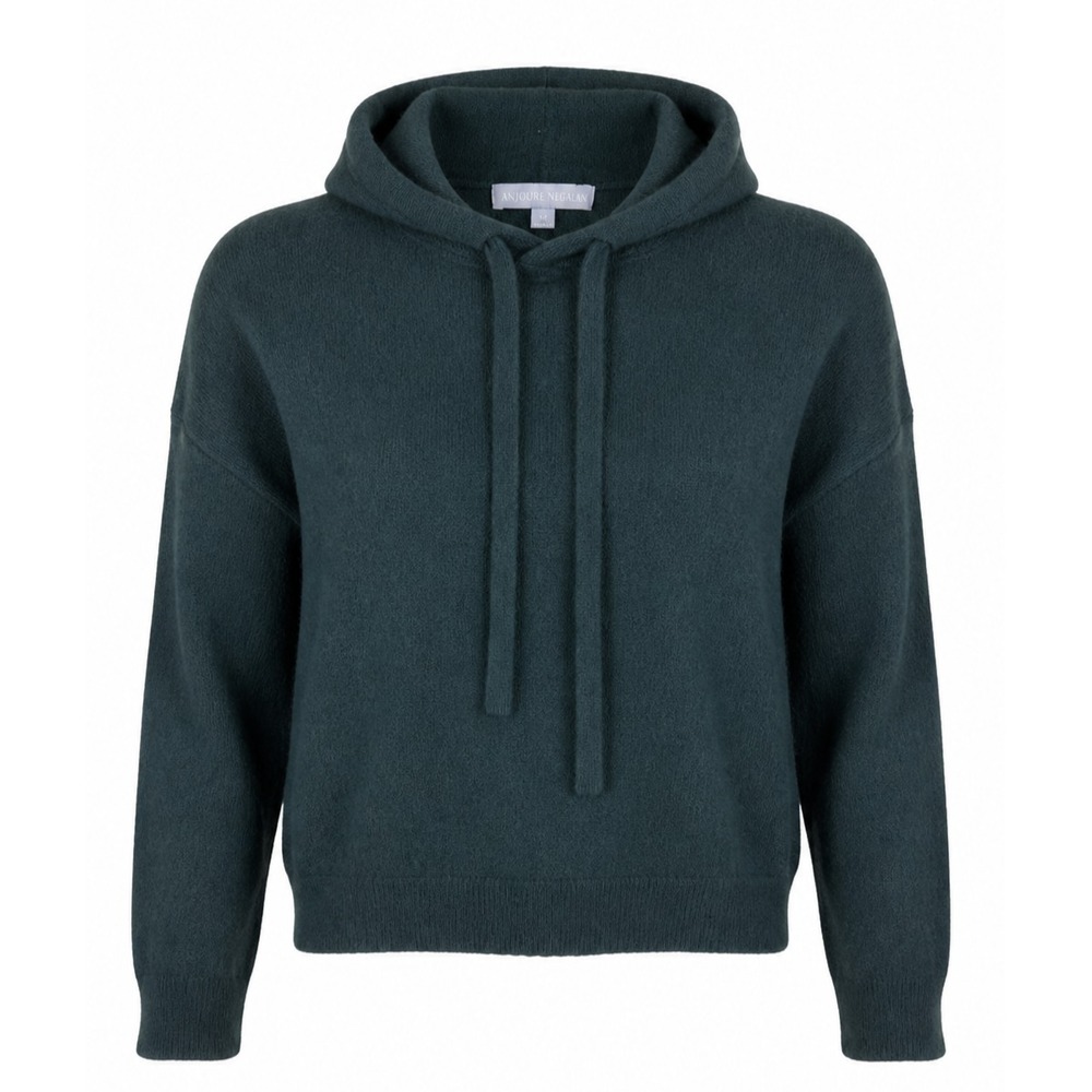 Antonio Melani 100%‎ Cashmere Hooded Sweater Sz M Green Athleisure Lounge Preppy
